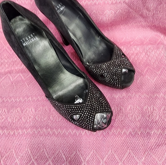 Stuart Weitzman Charcoal Peep Toe Jeweled …size 7.5 - Picture 5 of 16
